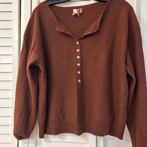 Anthropologie Warm Brown V-Neck Cashmere Sweater